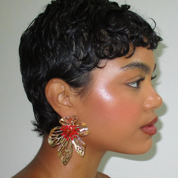 The Gold Red Floral Earrings - BERNA PECI JEWELRY