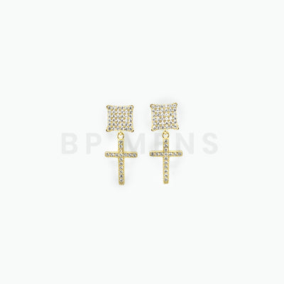 Square Gold Cross Stud Earrings - BERNA PECI JEWELRY