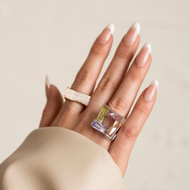 Right Colorful Crystal Square Ring - BERNA PECI JEWELRY