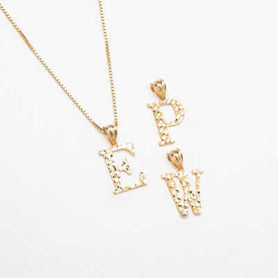 Medium Textured 10K Solid Gold Initial Necklace - BERNA PECI JEWELRY