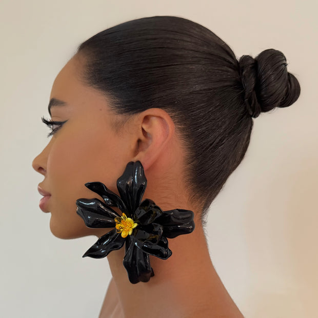 The Black Acrylic Floral Earrings - BERNA PECI JEWELRY