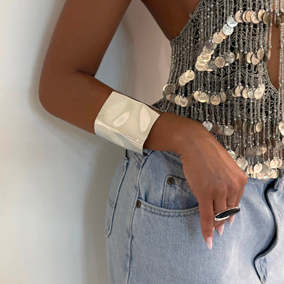 Silver Square Wrinkle Cuff - BERNA PECI JEWELRY