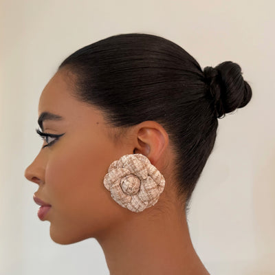 The Beige Fabric Floral Stud - BERNA PECI JEWELRY