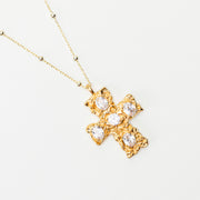 The Gold Melted Beaded Cross Necklace - BERNA PECI JEWELRY
