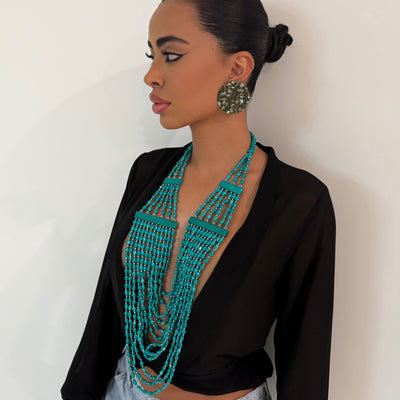 Long Beaded Turquoise Necklace - BERNA PECI JEWELRY