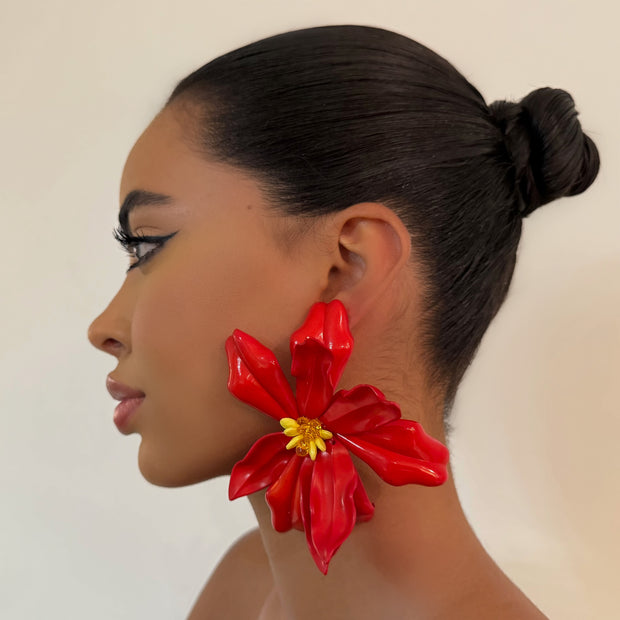 The Red Acrylic Floral Earrings - BERNA PECI JEWELRY