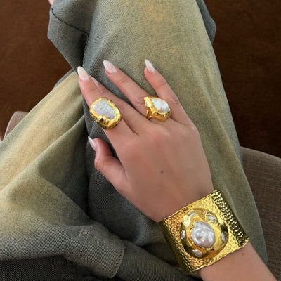 Left Gold Melting Square Ring - BERNA PECI JEWELRY