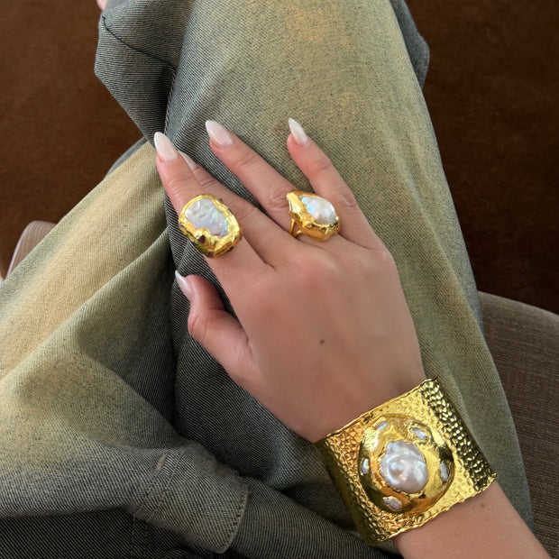 Left Gold Melting Square Ring - BERNA PECI JEWELRY