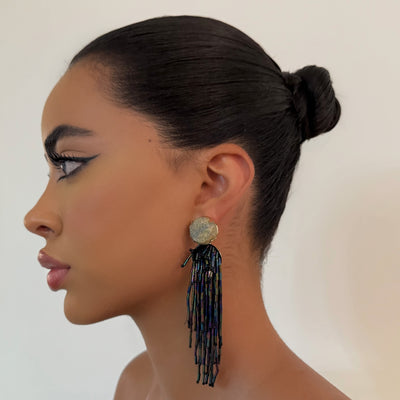 The Blue Beaded Drop Earrings - BERNA PECI JEWELRY