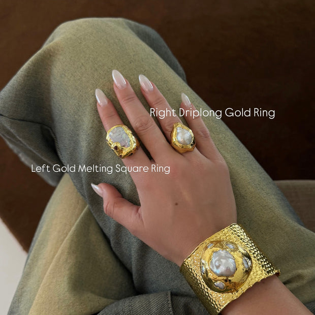 Left Gold Melting Square Ring - BERNA PECI JEWELRY