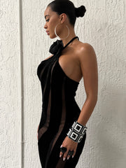 Velvet Black Floral Dress - BERNA PECI JEWELRY