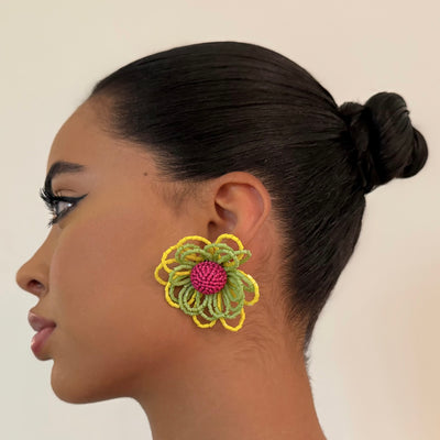 The Beaded Green Floral Stud - BERNA PECI JEWELRY
