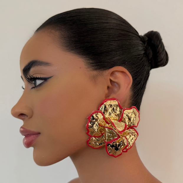 The Red Outline Floral Earrings - BERNA PECI JEWELRY