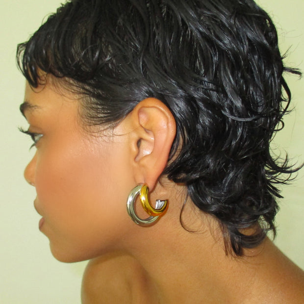 The Two Tone Double Hoops - BERNA PECI JEWELRY