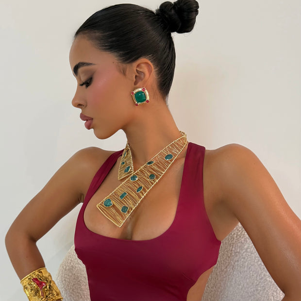 Gold Handmade Emerald Neck Wrap - BERNA PECI JEWELRY