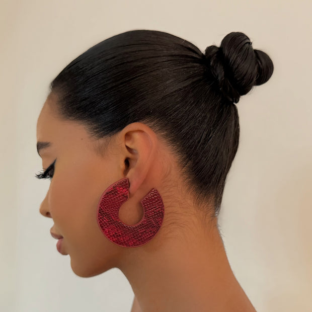 The Red Leather Hoops - BERNA PECI JEWELRY