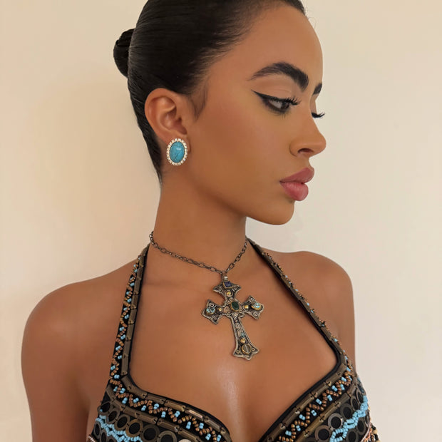 The Hand Beaded Cross Necklace - BERNA PECI JEWELRY