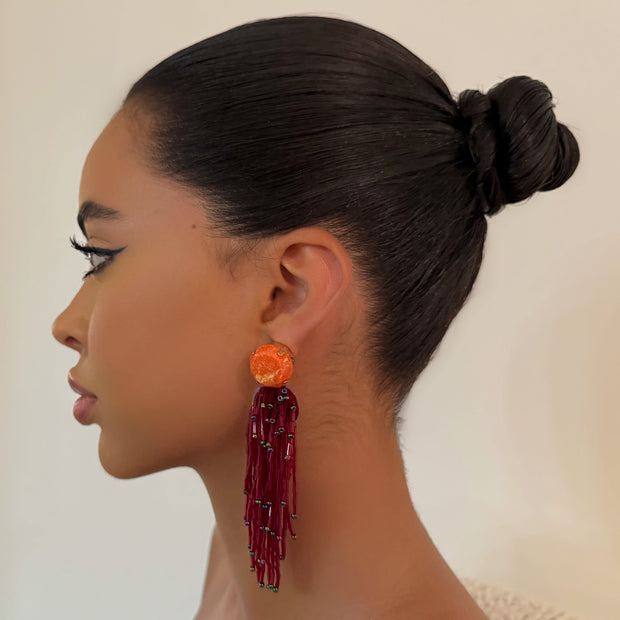The Maroon Beaded Drop Earrings - BERNA PECI JEWELRY