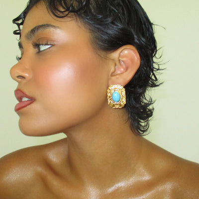 The Square Turqoise Studs - BERNA PECI JEWELRY