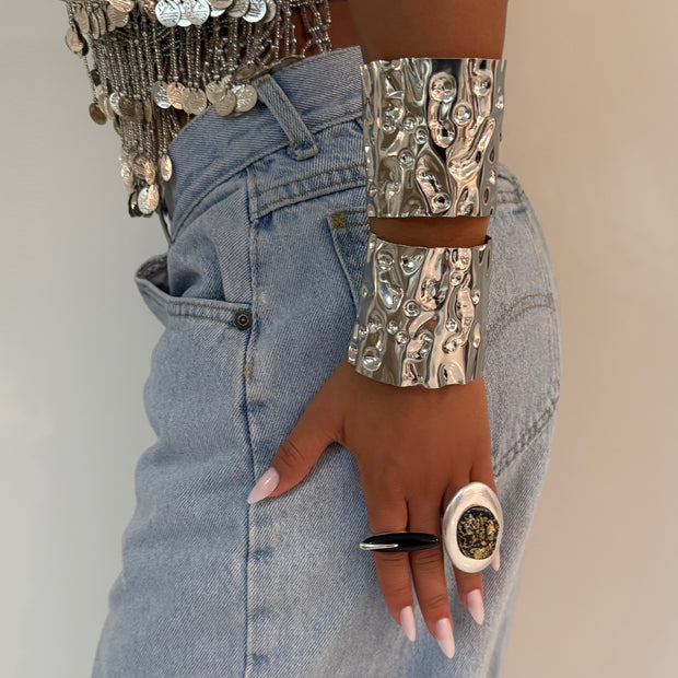 The Silver Maxi Textured Cuff - BERNA PECI JEWELRY