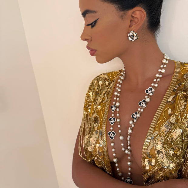 The Black & White Pear Floral Set - BERNA PECI JEWELRY