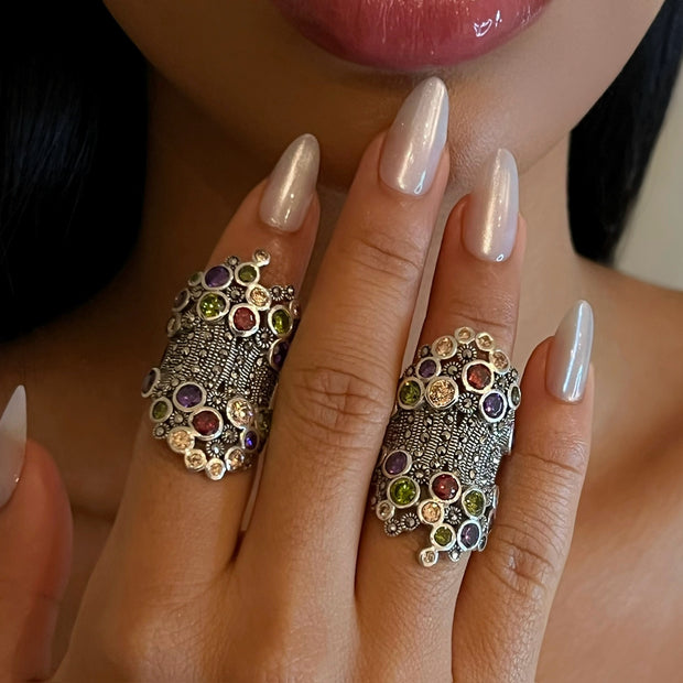 The Vintage Multi Color Cuff Ring - BERNA PECI JEWELRY