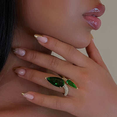 Emerald Double Pear Silver Wrap - BERNA PECI JEWELRY