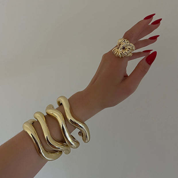 The Gold Thick Wave Cuff - BERNA PECI JEWELRY