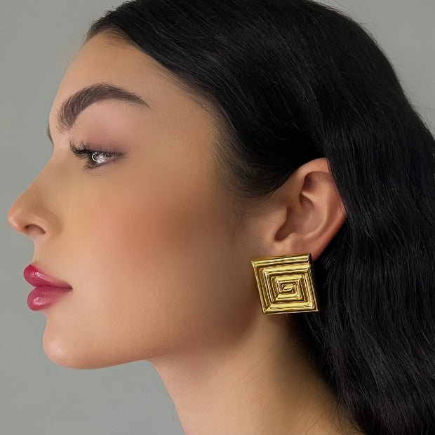 The Vintage Gold Square Earrings - BERNA PECI JEWELRY