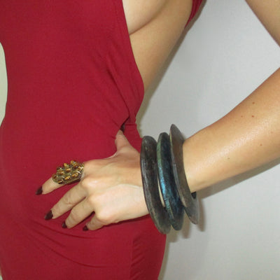 The Maxi Blue Tone Wooden Bangle - BERNA PECI JEWELRY