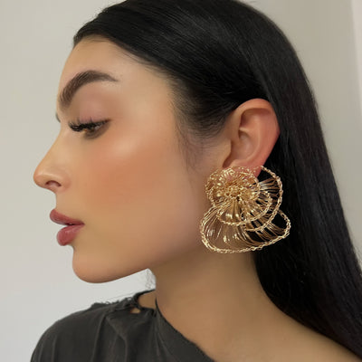 Handmade Wired Gold Rose Earrings - BERNA PECI JEWELRY