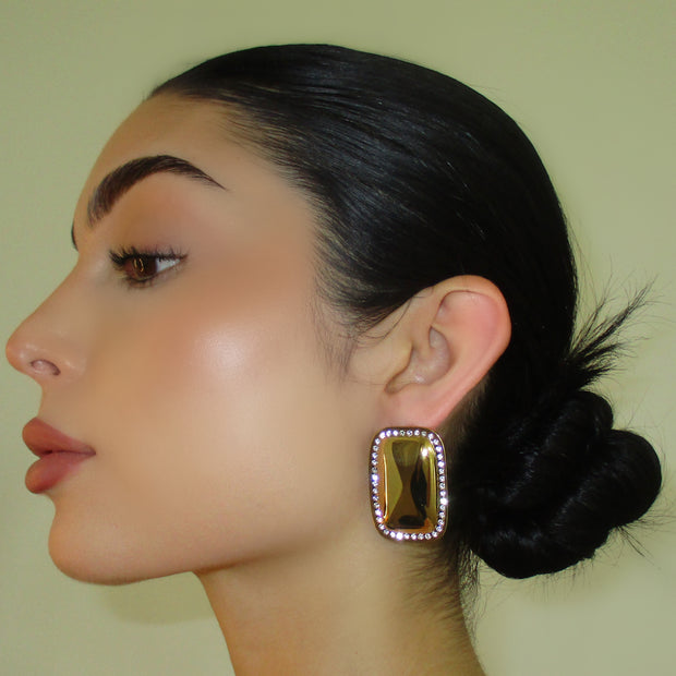 The Gold Crystal Square Earrings - BERNA PECI JEWELRY