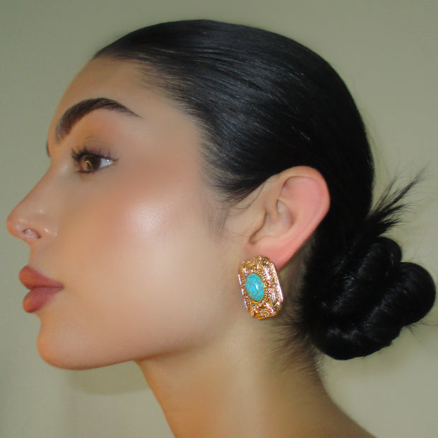 The Square Turqoise Studs - BERNA PECI JEWELRY