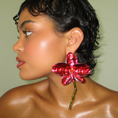 The Cherry Red Floral Drop Earrings - BERNA PECI JEWELRY