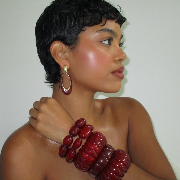 The Maroon Oval Drop Earrings - BERNA PECI JEWELRY