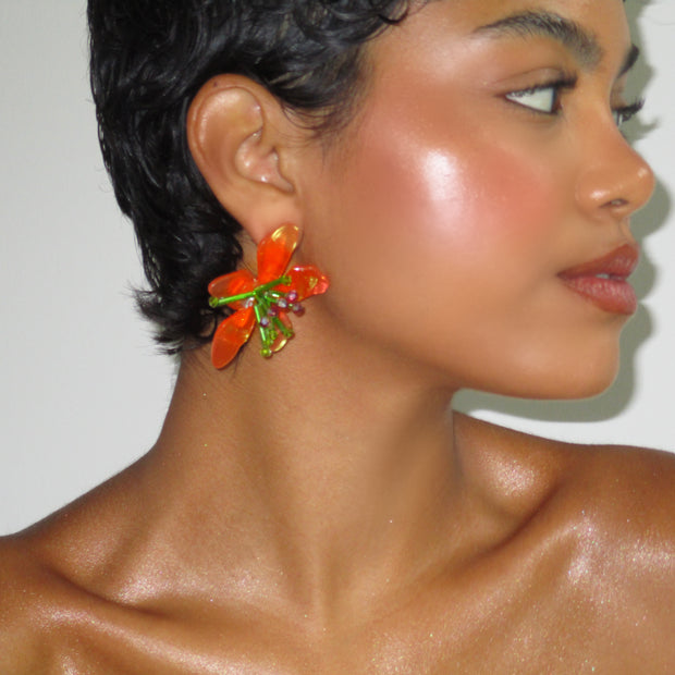 The Orange Mini Beaded Flower Stud - BERNA PECI JEWELRY