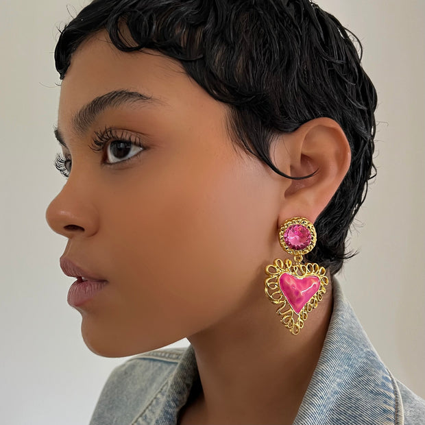 The Pink Heart Drop Earrings - BERNA PECI JEWELRY