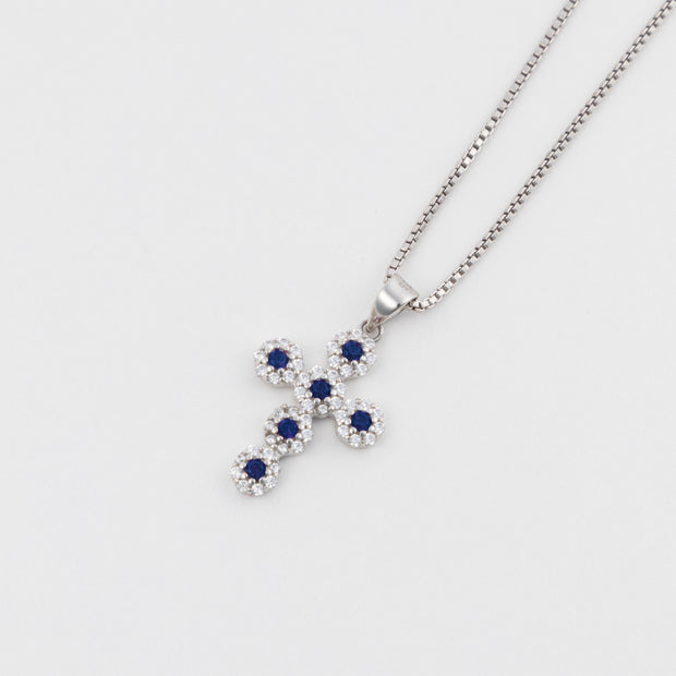 The Blue Mini Cluster Cross Necklace