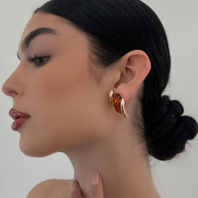 The Gold Triple Brown Earring - BERNA PECI JEWELRY