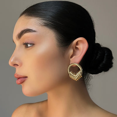 Gold Circular Staple Hoop - BERNA PECI JEWELRY