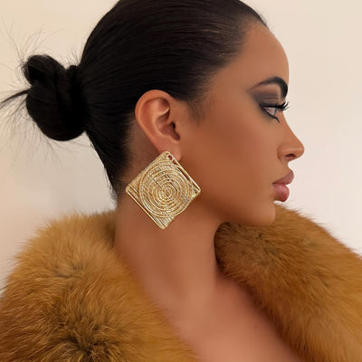 The Square Swirl Gold Earrings - BERNA PECI JEWELRY