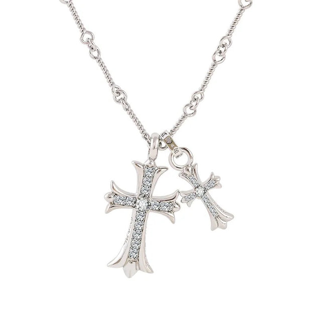 The Silver Double Cross Necklace - BERNA PECI JEWELRY