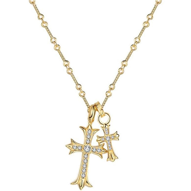 The Gold Double Cross Necklace - BERNA PECI JEWELRY