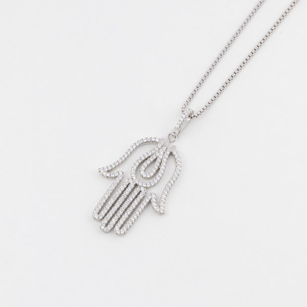 The Silver Mini Crystal Hamsa Necklace