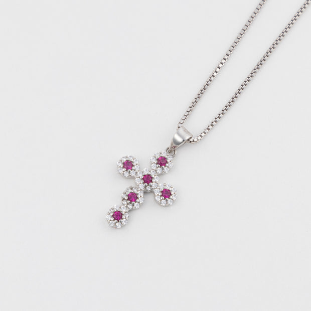The Pink Mini Cluster Cross Necklace