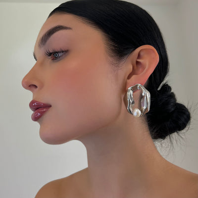 The Chrome Meting Pearl Earrings - BERNA PECI JEWELRY