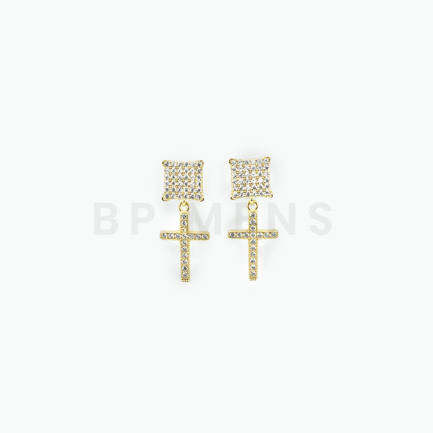 Square Gold Cross Stud Earrings - BERNA PECI JEWELRY