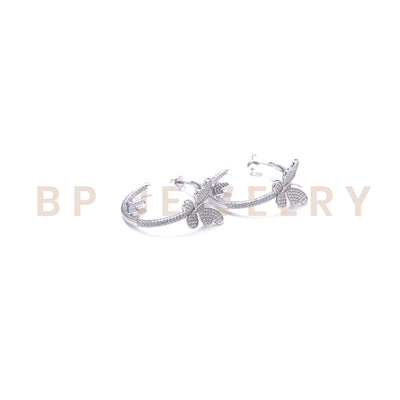 Silver Crystal Butterfly Hoops - BERNA PECI JEWELRY