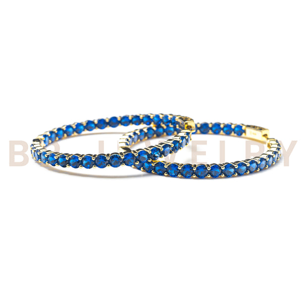 Large Sapphire Gold Hoops - BERNA PECI JEWELRY