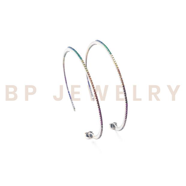 Large Skinny Silver Rainbow Hoops - BERNA PECI JEWELRY